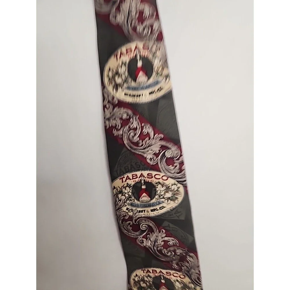 Men's Tabasco Novelty 100% Silk Hot Sauce Tie  Olive Green and Red VGC